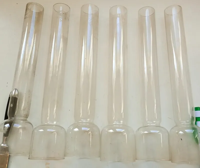 Tradera 6 Antika BLYGLAS till fotogenlampor 14> Allmoge