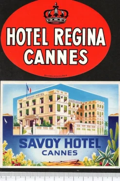 Tradera Kuriosa<2 bagageetiketter Cannes Frankrike, hotel hotell