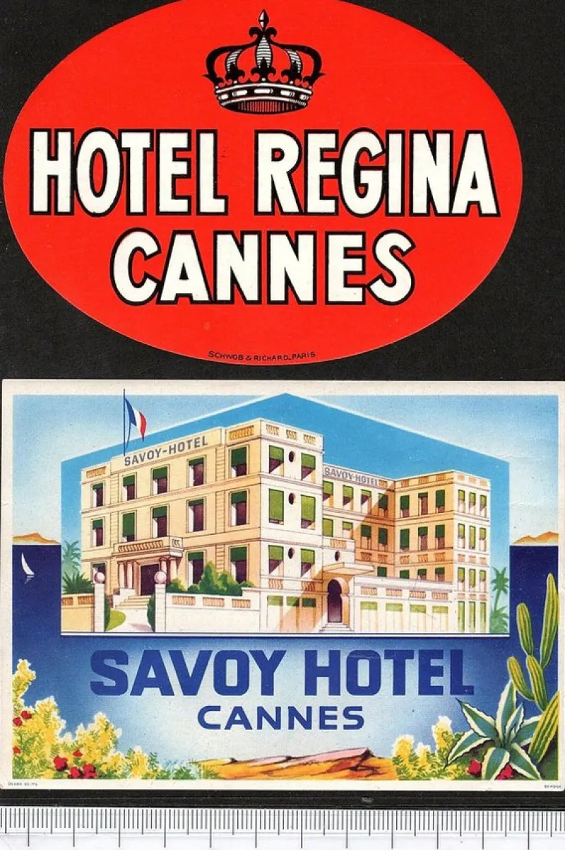 Tradera Kuriosa<2 bagageetiketter Cannes Frankrike, hotel hotell