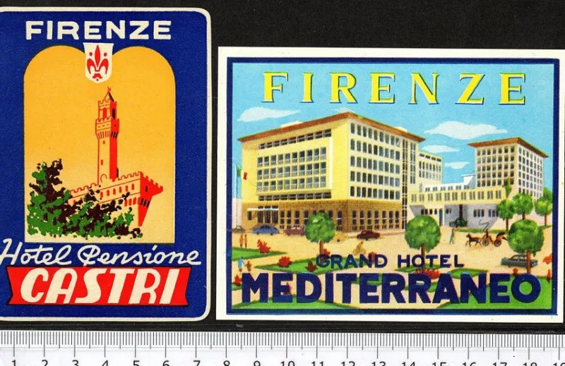 Tradera Kuriosa<2 bagageetiketter Firenze, Florence Italien hotel hotell