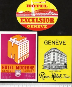 Tradera Kuriosa<3 bagageetiketter Genéve Schweiz hotel hotell