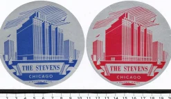 Tradera Kuriosa<2 bagageetiketter The Stevens, Chicago USA Hilton hotel, hotell