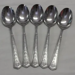 Tradera 5 Bordsked Bordskedar Sked Skedar 18,6 cm i Rostfritt Liknar Silverbestick Dekor> Bruks- & Prydnadsföremål