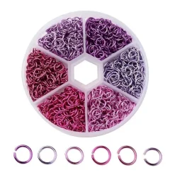 Tradera 1 Box (ca 1080st) Öppna Bindringar 6mm Aluminium Vinröda-Lila Toner Sorterade^ Smyckestillverkning