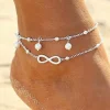Tradera Fotlänkar<23 cm 28 cm Fotsmycke Fotlänk Ankellänk Fotkedja pärlor infinity silver färg