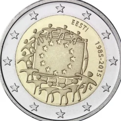 Tradera 2015 Estland, 30-årsjubileum av Europeiska unionens flagga^ Euromynt & Sedlar