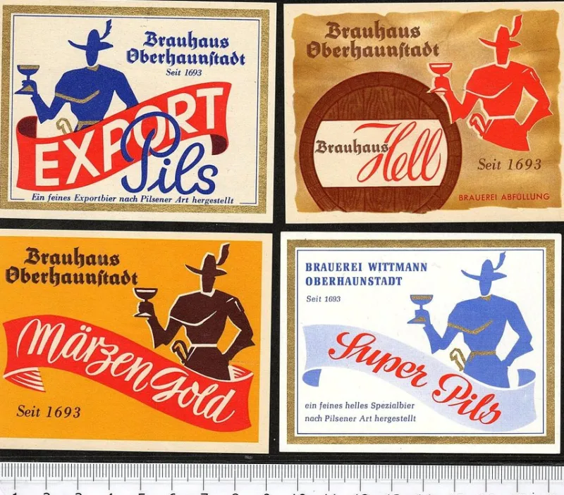 Tradera 4 etiketter Brauhaus Oberhaunstadt, Tyskland^ Breweriana