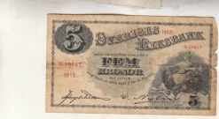 Tradera 5 kronor 1913 riss hål sårig sida 1?^ Sedlar