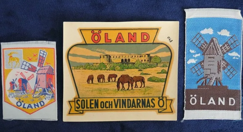 Tradera * ÖLAND * Solen och vindarnas ö * märken dekal tygmärken souvenirer *> Tygmärken & Pins
