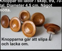 Tradera 6 låd- / skåpknoppar, trä, 70-tal.> Beslag & Reservdelar