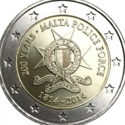 Tradera 2014 Malta 200 år av Maltapolisen, 2 Euro^ Euromynt & Sedlar