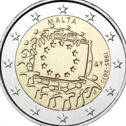Tradera 2015 Malta, 30-årsjubileum av Europeiska unionens flagga, 2 Euro^ Euromynt & Sedlar