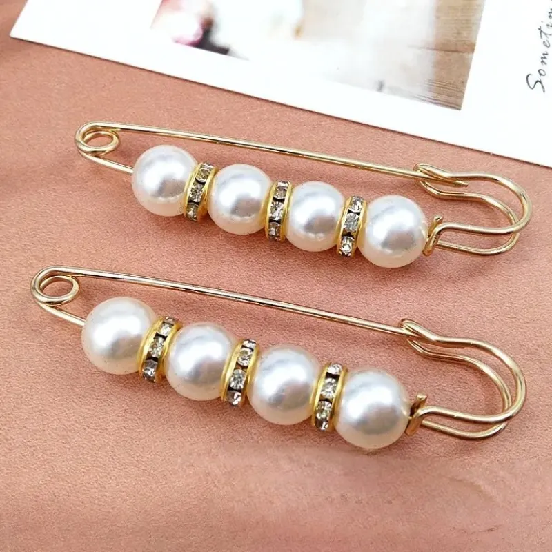 Tradera Broscher<1 par stor brosch säkerhetsnål pärlor-replik strass vit set unisex dam herr 78mm