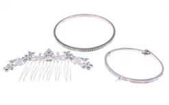 Tradera Smyckespaket<3 piece metal set-Bangle bracelet-Pendant/Bracelet-Hair clip with clear stones 3