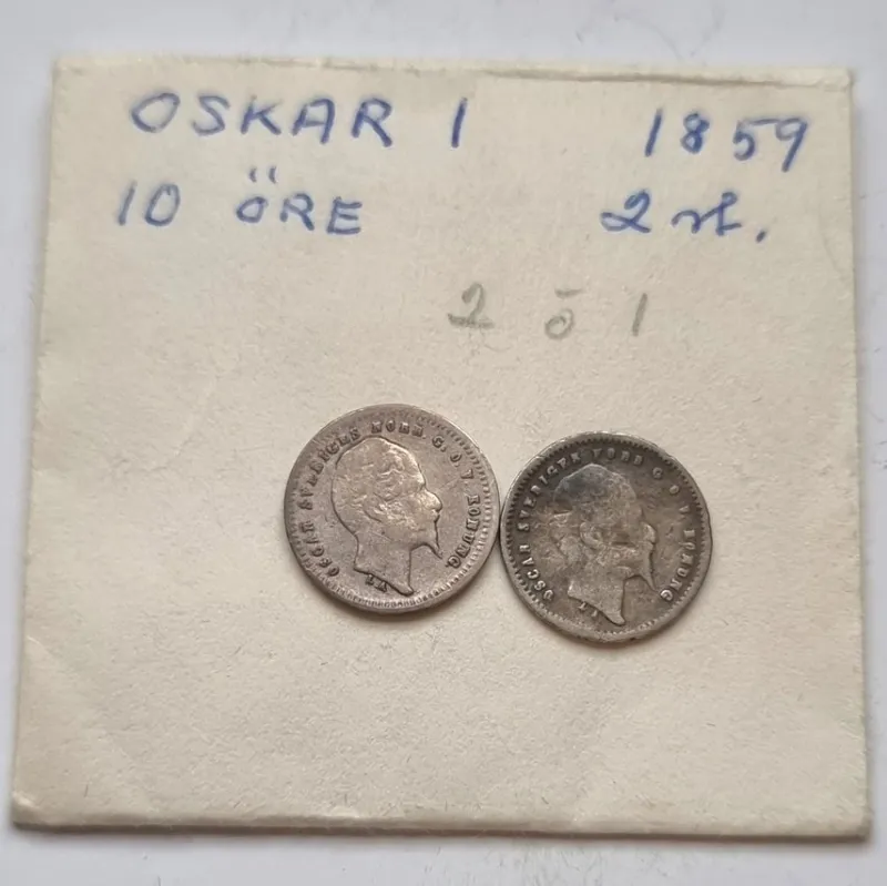 Tradera 10 Öre 1859 Oscar I - 2st - Från Samlare^ Svenska Mynt