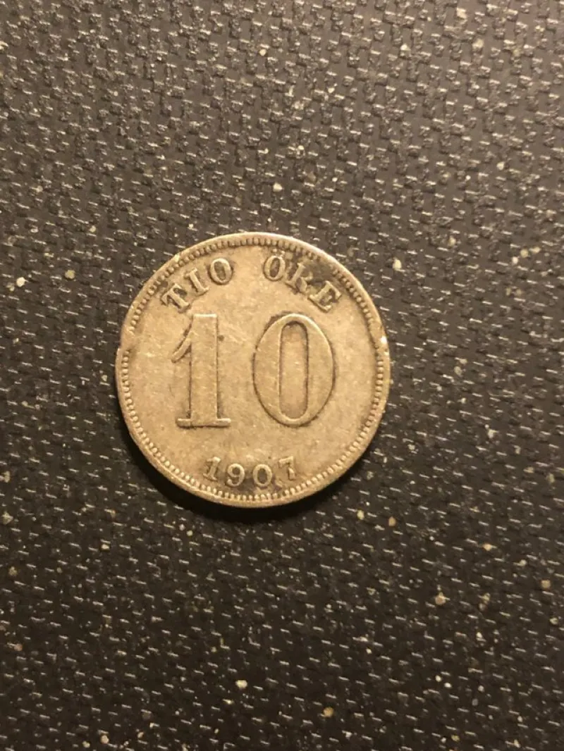 Tradera 10 öre 1907, silver.^ Svenska Mynt