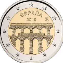 Tradera 2016 Spanien urgamla stad Segovia med romersk akvedukt^ Euromynt & Sedlar