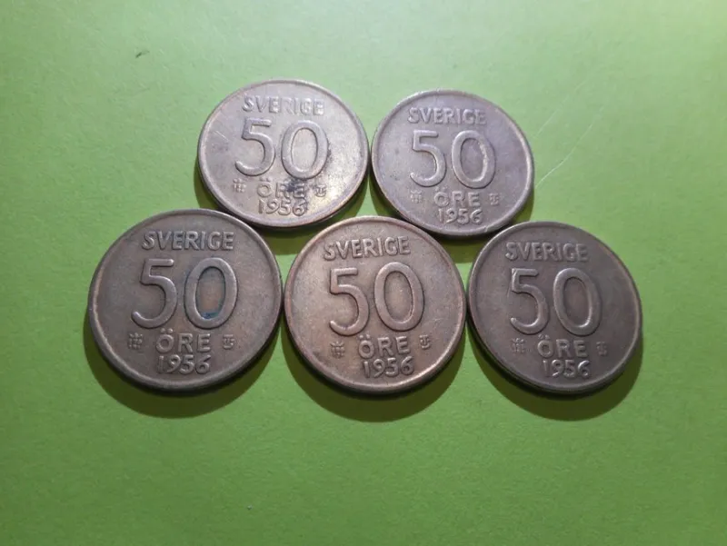 Tradera 5 ST 50 ÖRE GUSTAF VI ADOLF FRÅN 1956 MED 40% SILVER.^ Svenska Mynt