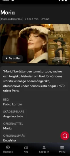 Tradera 2 st Biobiljetter till Maria Callas Filmstaden, Angelina Jolie!> Biobiljetter