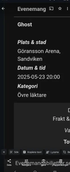 Tradera 1 st Ghost biljett till Göransson Arena i Sandviken 2023-05-23> Festivaler