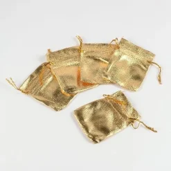 Tradera 10 st. Guld organza påsar c.a 7x 9 cm.^ Bröllopsdukning & Dekorationer