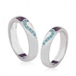 Tradera Ringar<2 st Silver Ringar för Par / Parringar med Turkos Hjärta - Silverpläterade