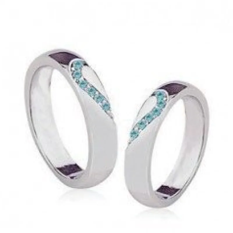 Tradera Ringar<2 st Silver Ringar för Par / Parringar med Turkos Hjärta - Silverpläterade