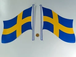 Tradera 2 st stora svenska flaggor. Dekaler för husvagn, husbil, lastbil, båt m.m^ Husbilar & Husvagnar