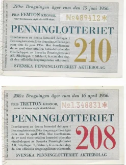 Tradera Lotter & Lottsedlar<2 stycken gamla Penninglotter från 1956