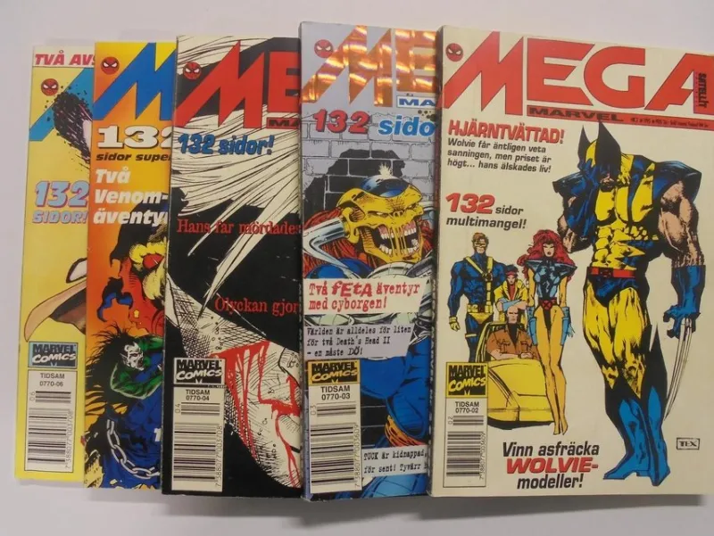Tradera 5 Stycken Mega Marvel serietidningar - Nummer 2-6 (1995)> Svenska Serier