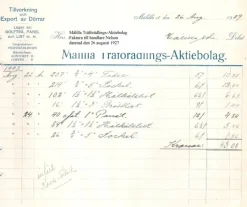 Tradera AB Tidan Mariestad 2 fakturor daterade 14 april och 27 juni 1927 koffertar^ Fraktsedlar & Fakturor