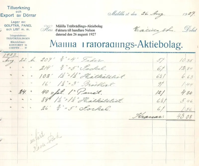 Tradera AB Tidan Mariestad 2 fakturor daterade 14 april och 27 juni 1927 koffertar^ Fraktsedlar & Fakturor