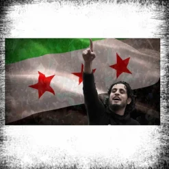 Tradera Abdul Baset Al-Sarout with Fria Syrien Grön Flagga affischlim 17.5 x 9.5cm^ Flaggor