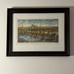 Tradera Akvarell av Prag Karlsbron^ Måleri