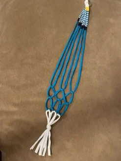 Tradera Övrigt Till Trädgård<ampel, plant hanger, makrame, gul/blå/vit 13-15cm