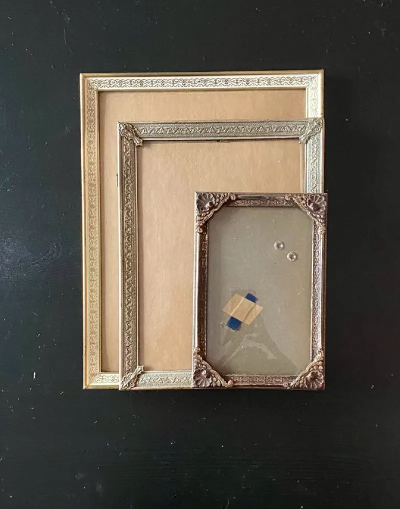 Tradera Antika, 3 Ramar, Fotoram, Kupat Glas, Mässing/Guld, Jugend, Vintage^ Ramar