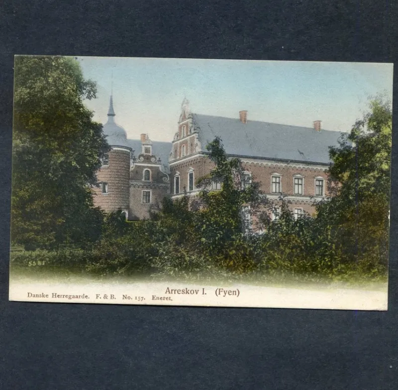 Tradera Nordiska Länder<Arreskov I Fyen Vackert färgkort sänt till Sverige 1909