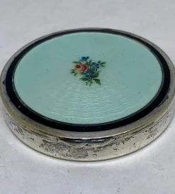 Tradera Art deco pillerask, sigill, nysilver, antik> Silver