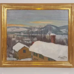 Tradera August Berg - Olja på pannå - 1912 - Vy över hustaken - Jämtland^ Måleri