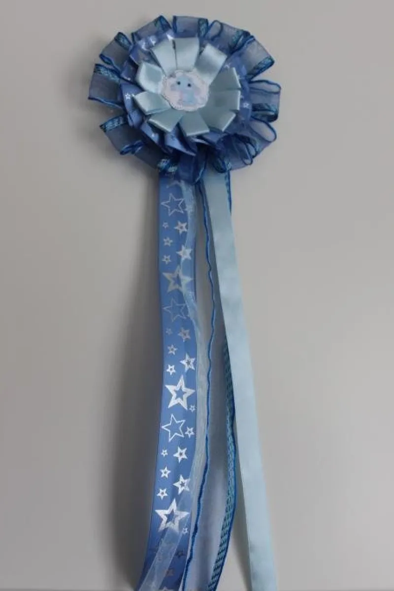Tradera Baby Shower Rosett i blått satin/organza band> Bröllopsaccessoarer