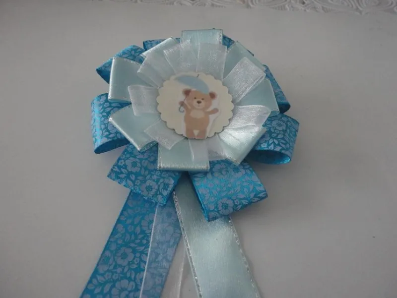 Tradera Baby Shower Rosett i blått satin band> Bröllopsaccessoarer