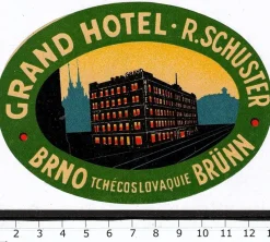Tradera Kuriosa<Bagageetikett Grand hotel, Brno Tjeckoslovakien hotell