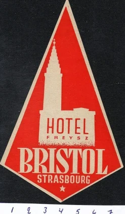 Tradera Kuriosa<Bagageetikett hotel Freysz Bristol, Strabourg Frankrike hotell