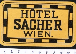 Tradera Kuriosa<Bagageetikett hotel Sacher, Wien Österrike hotell
