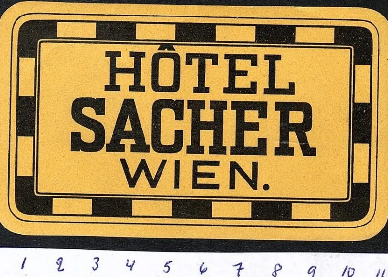 Tradera Kuriosa<Bagageetikett hotel Sacher, Wien Österrike hotell
