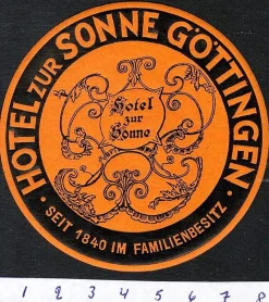 Tradera Kuriosa<Bagageetikett hotel zur Sonne, Göttingen Tyskland hotell