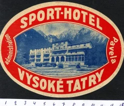 Tradera Kuriosa<Bagageetikett Sport-hotel Vysoké Tatry Tjeckoslovakien hotell