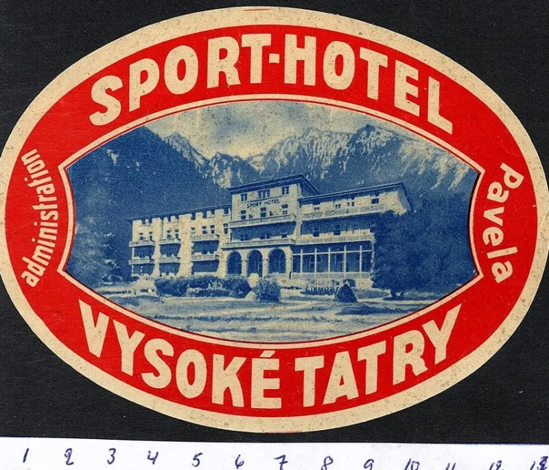 Tradera Kuriosa<Bagageetikett Sport-hotel Vysoké Tatry Tjeckoslovakien hotell