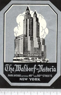 Tradera Kuriosa<Bagageetikett The Waldorf-Astoria New York USA hotel, hotell