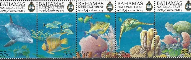 Tradera Bahamas 1999 National trust fiskar ha marin fauna 5v i strip^ Sydamerika & Karibien